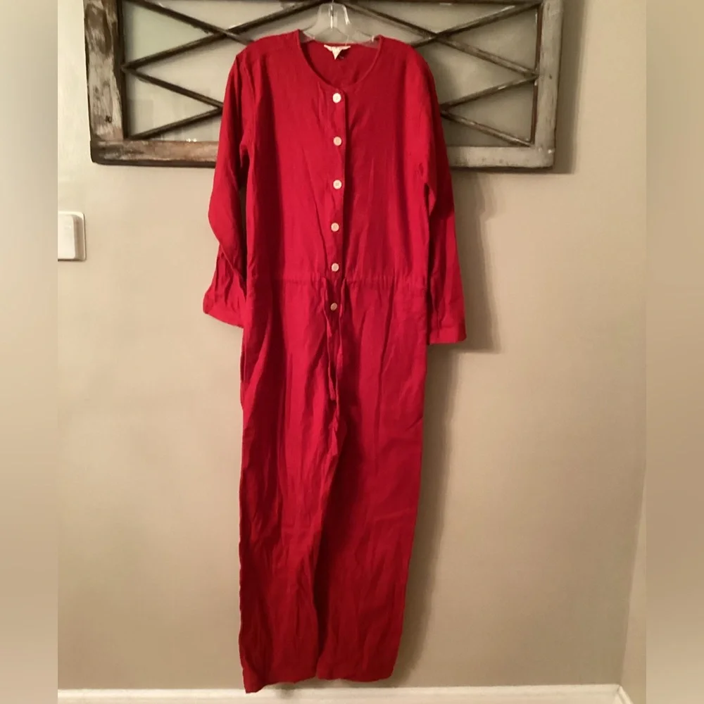 J. CREW MEDIUM RED COTTON FLANNEL UNION SUIT ONE PIECE LOUNGE PAJAMA